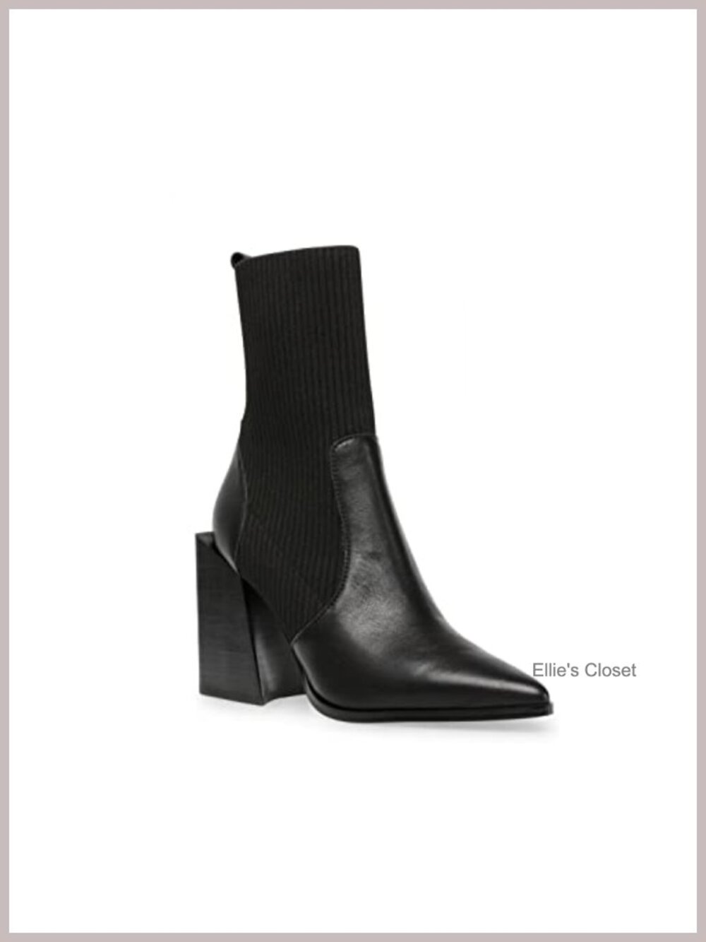 Womens Chunky Stacked Heel Ankle Boots Pointed Toe Slip On Ribbed Knit Sock